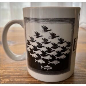Vintage 1991 M.C Escher Andazia International Mug Birds Fish Stairs
